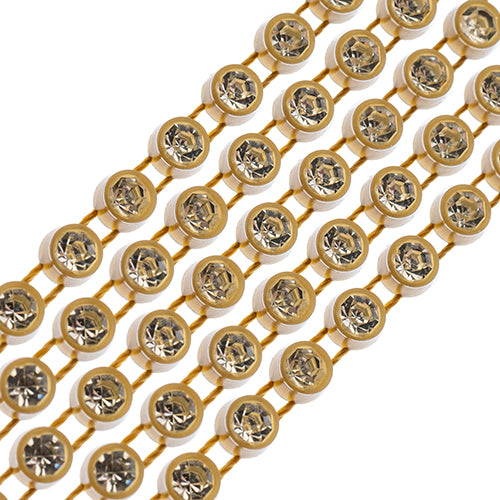 Crystal Lane Rhinestone Banding 1yd 1-Row SS12 Antique Gold Casing/ Crystal