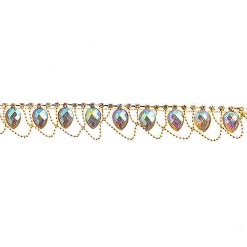 Resin Trim Drop With Chain 5yds Crystal Aurora Borealis