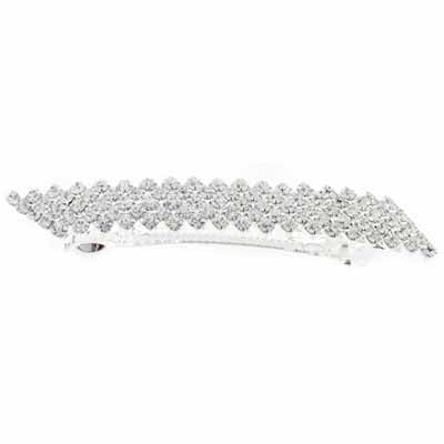 Rhinestone Hair Barrette Rectangle 5-Row 9.5x1.6cm Crystal/Silver - Cosplay Supplies Inc