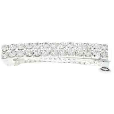Rhinestone Hair Barrette 2 Row 5x7cm Crystal/Silver - Cosplay Supplies Inc