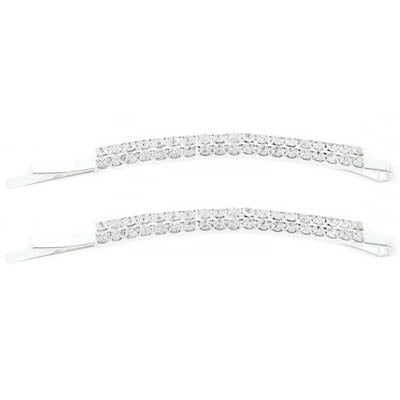Rhinestone Hair Slide 2 Row 19 Stones Crystal Silver - Cosplay Supplies Inc