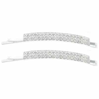 Rhinestone Hair Slide 3 Row 19 Stones Crystal/Silver - Cosplay Supplies Inc