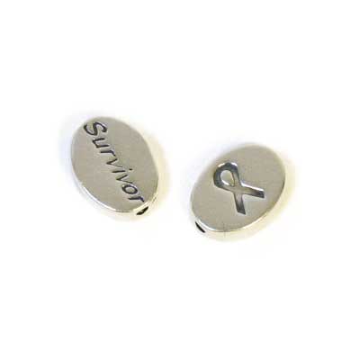 SS.925 Oval Meassage Bead 11mm Survivor/Breast Cancer Ribbon