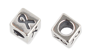 SS.925 Cube Breast Cancer Ribbon 4.5mm (Hole 3mm)