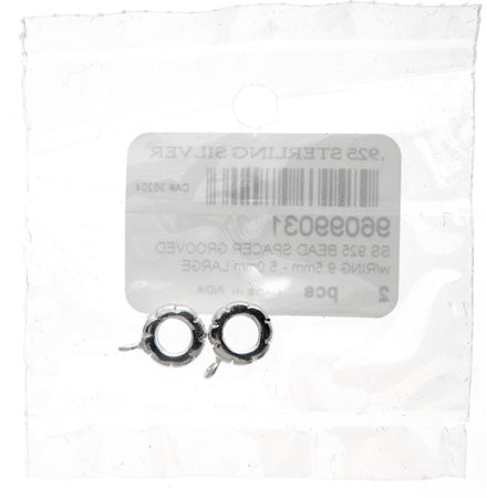 SS.925 Bead Spacer Grooved With Ring 9.5mm - 5.0mm Large Hole