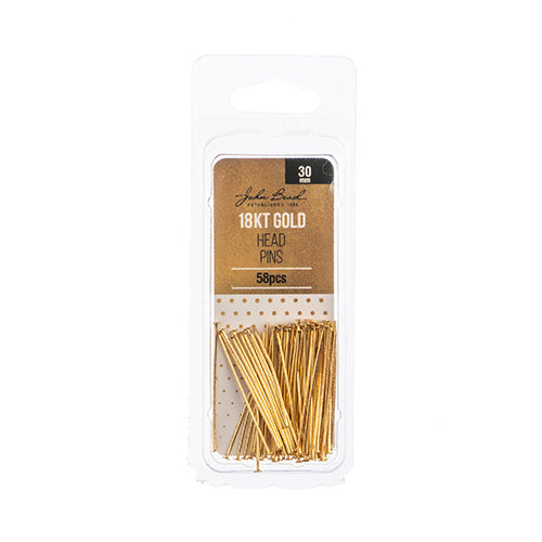 18kt Gold Plated Head Pins 30x0.7mm 21ga 58pcs