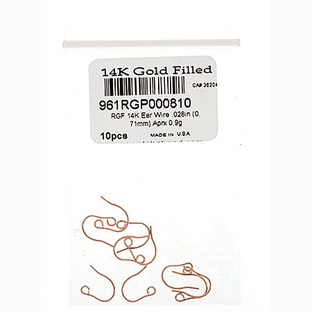 Rose Gold Filled 14k Ear Wire .028in (0.71mm) Approx 0.9g