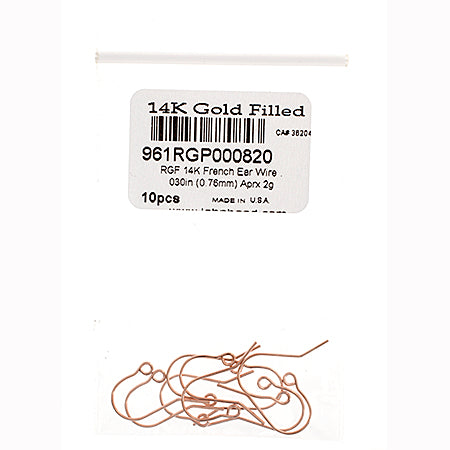 Rose Gold Filled 14k French Ear Wire .030in (0.76mm) Approx 2g