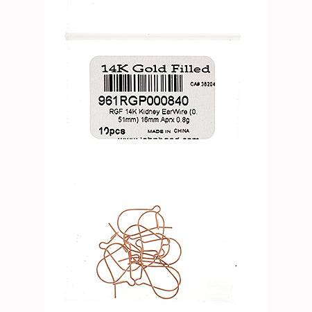 Rose Gold Filled 14k Kidney Earwire (0.51mm) 16mm Approx 0.8g