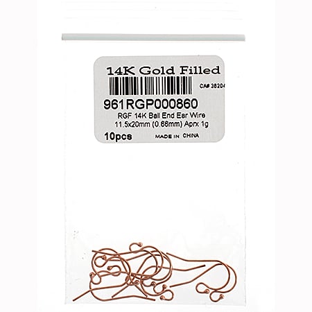 Rose Gold Filled 14k Ball End Ear Wire 11.5x20mm (0.66mm) Approx 1g