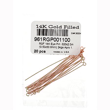 Rose Gold Filled 14k Eye Pin .020x2.0in (0.50x50.8mm) 24ga Approx 1.8g