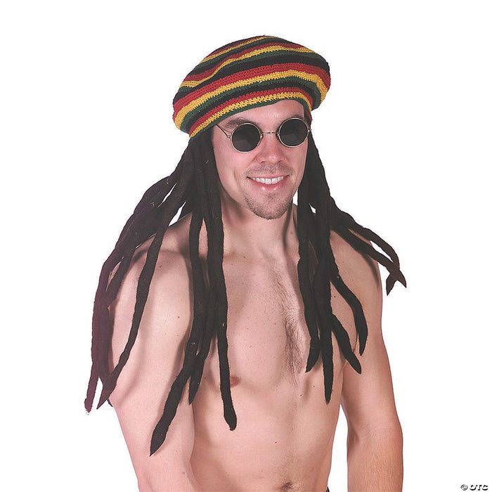 Adults Black Dreadlocks Wig with Rasta Tam