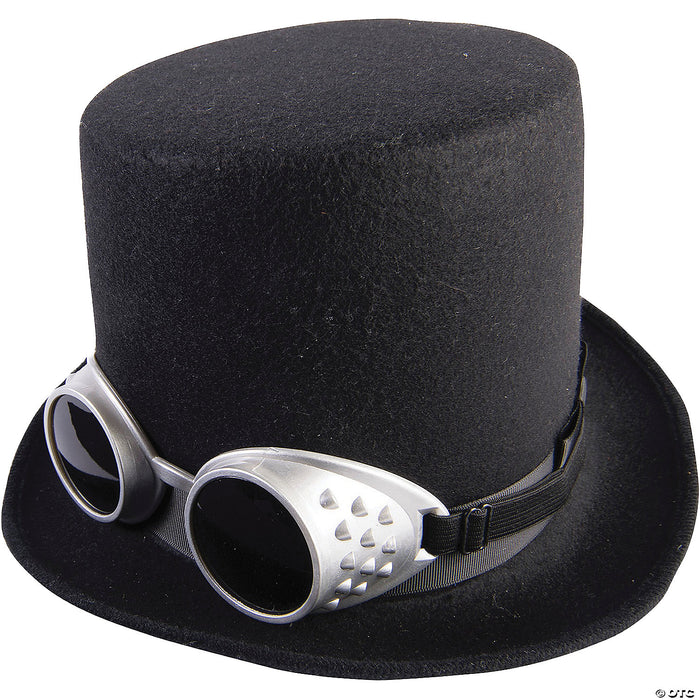 Adults Black Steampunk Hat with Silver Goggles