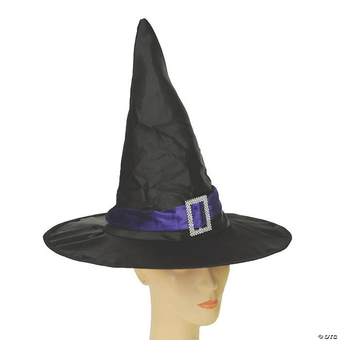 Adults Black Witch Hat with Purple Hatband & Silver Buckle