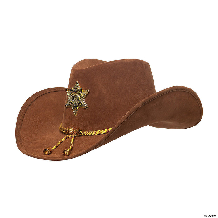 Adults Brown Cowboy Sheriff Hat with Badge