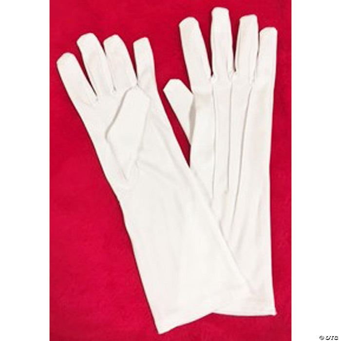 Adults White Long Nylon Santa Gloves