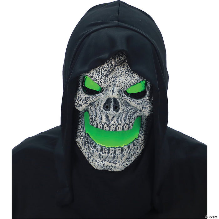 Flaming Green Skull Mask with Hood