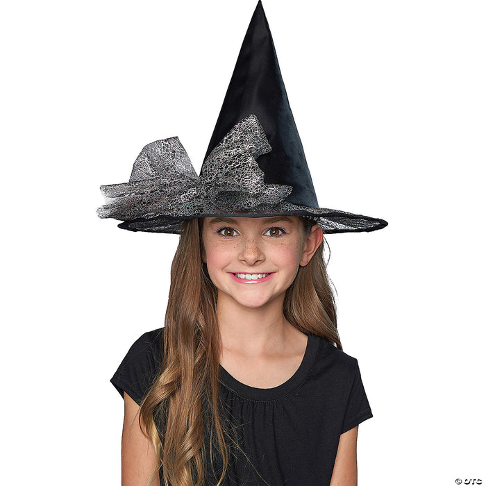 Kids Black Witch Hat with Tulle Bow