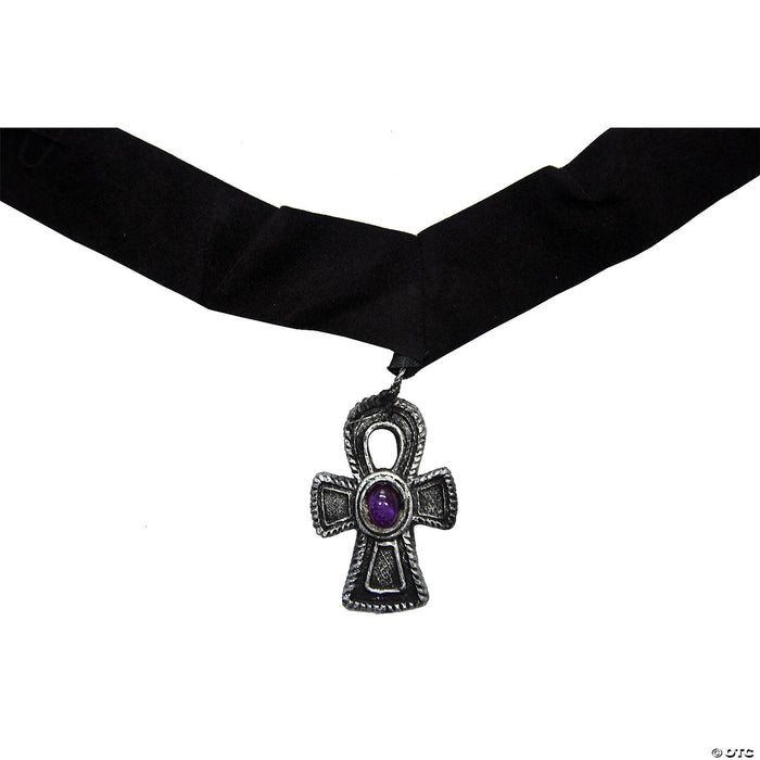 Velvet Choker W Cross And Purple Gem