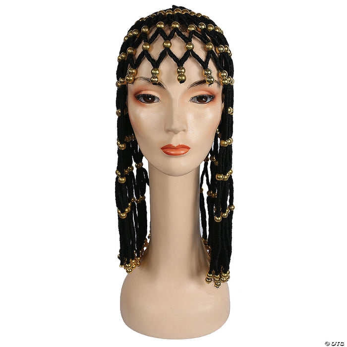Black Headdress With Gold Beads Wig
